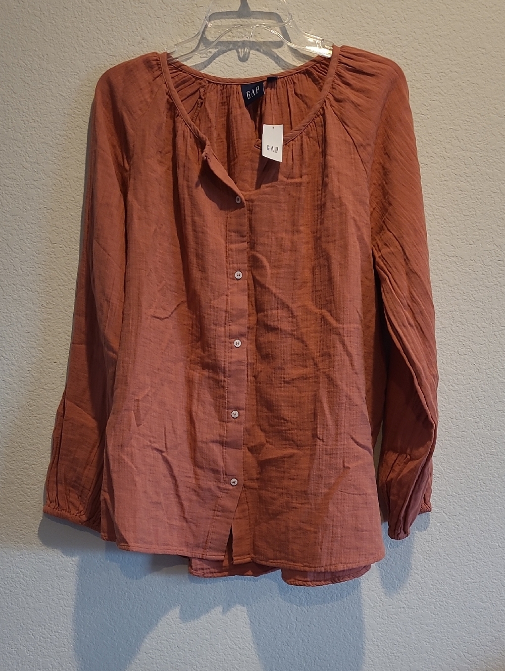 GAP Women's Rust Button-Front Long Sleeve Top Size L NWT